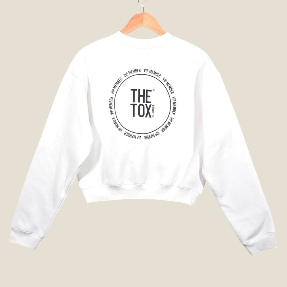 The Tox Technique VIP Member Cropped Sweatshirt Womens L White Graphic Pullover - Picture 3 of 11